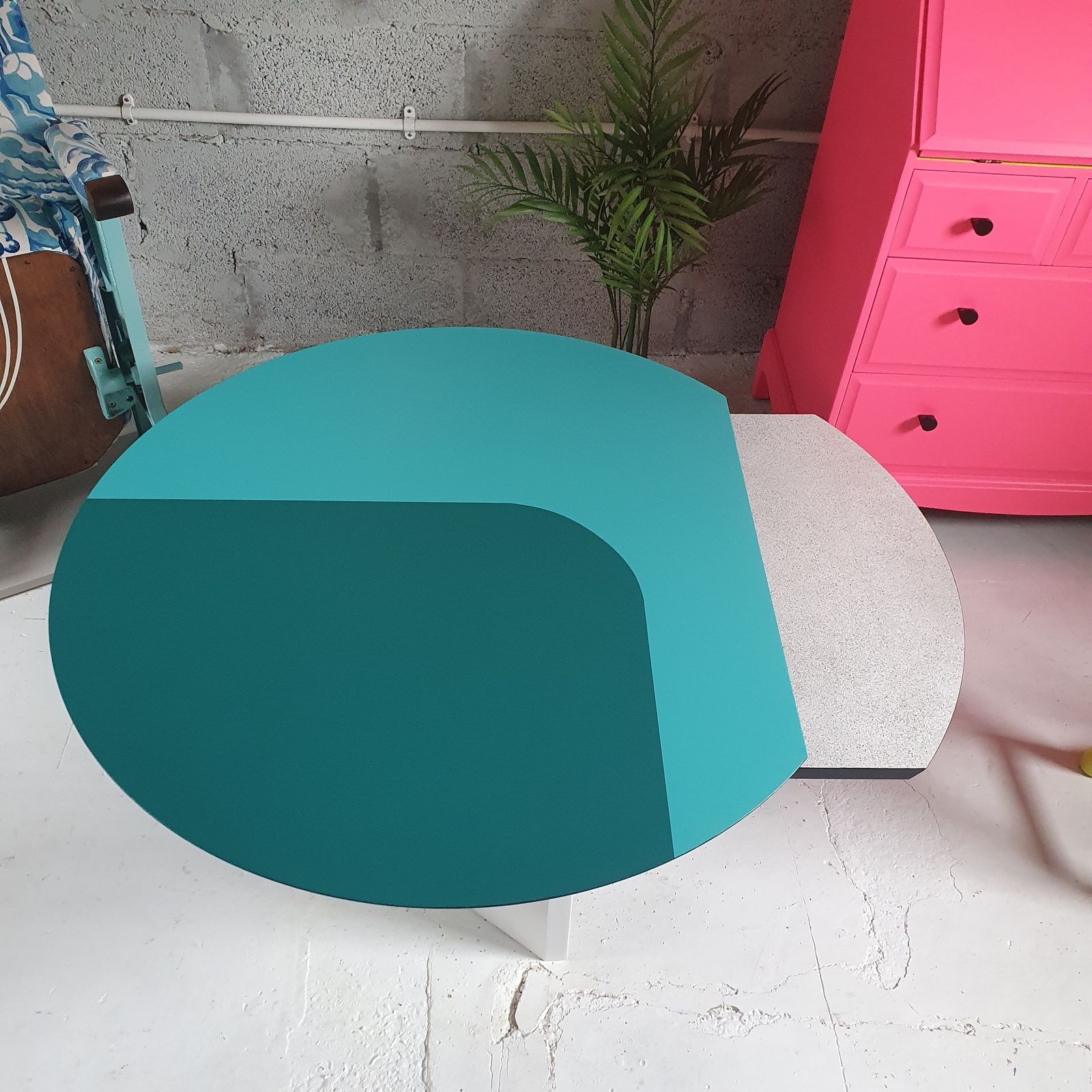 Teal And Turquoise Round Coffee Table photo vintage