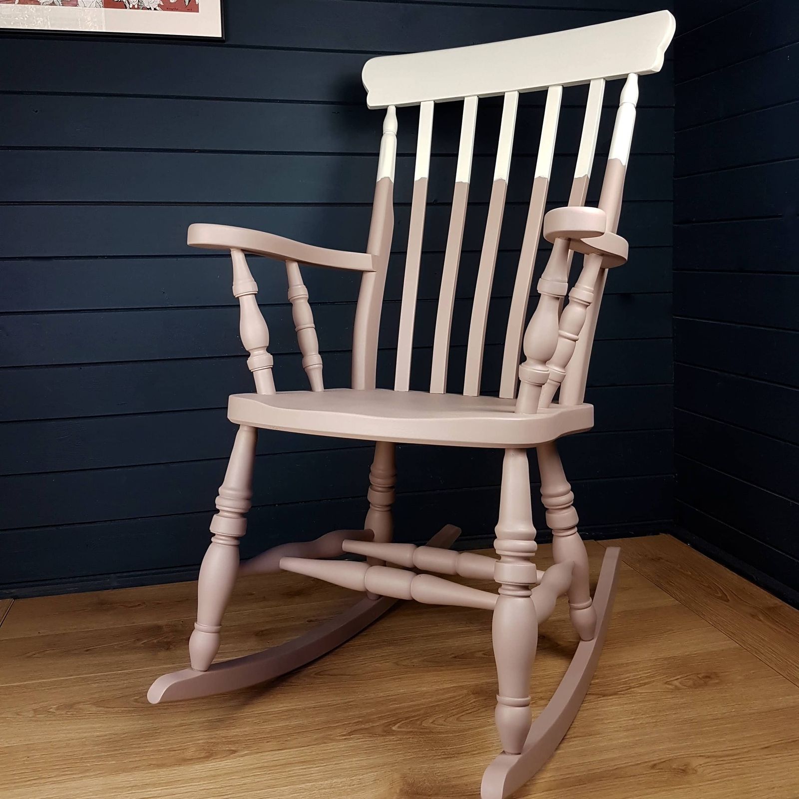 Two Tone Pink Painted Wooden Rocking Chair