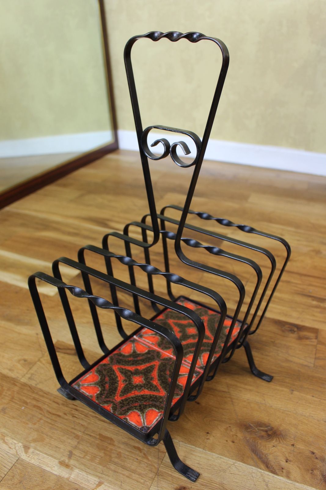 Cute 1970’s Tile And Wrought Iron Magazine Rack photo furniture