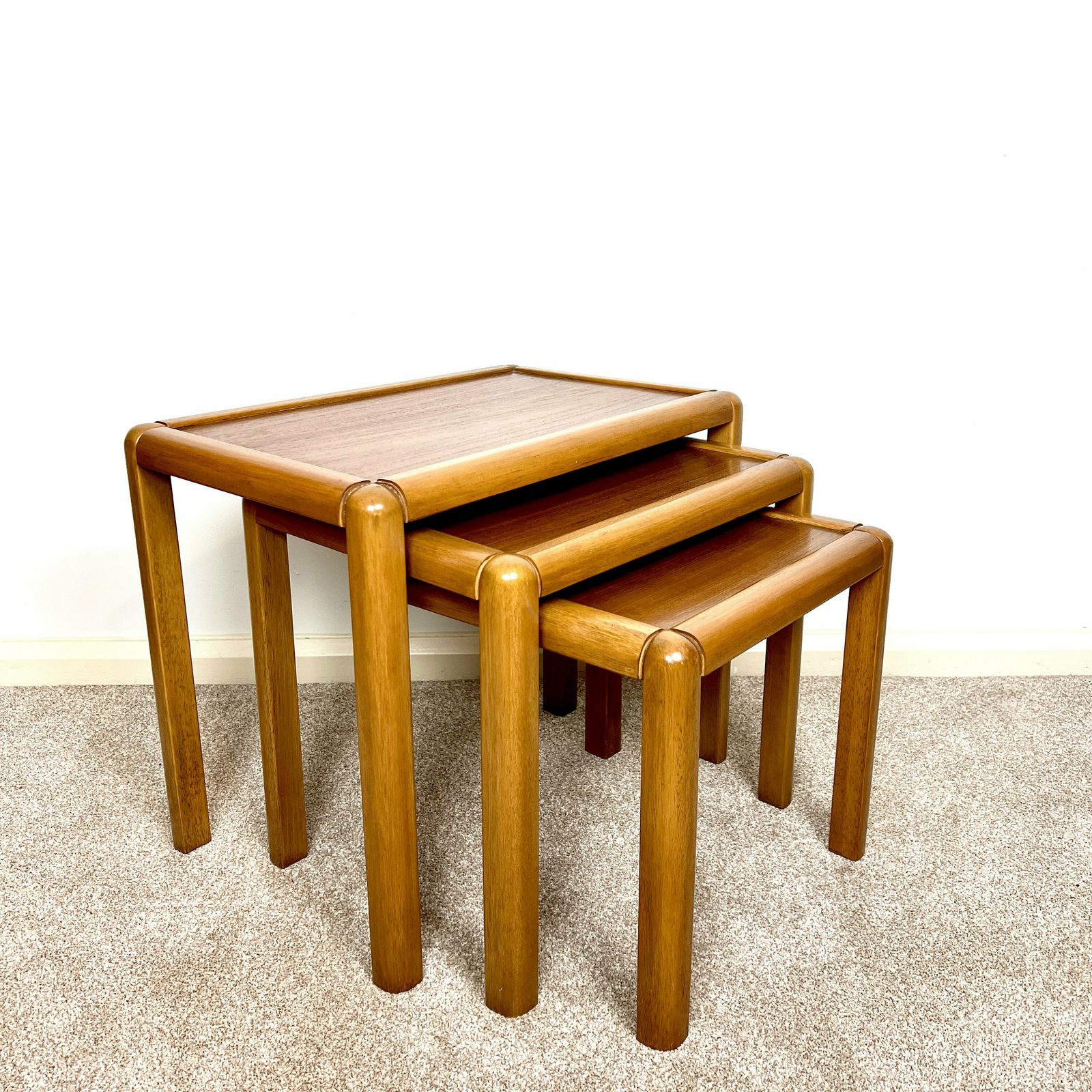 Danish Teak Nest Of Tables, Mid Century Modern Retro Stacking Coffee Tables