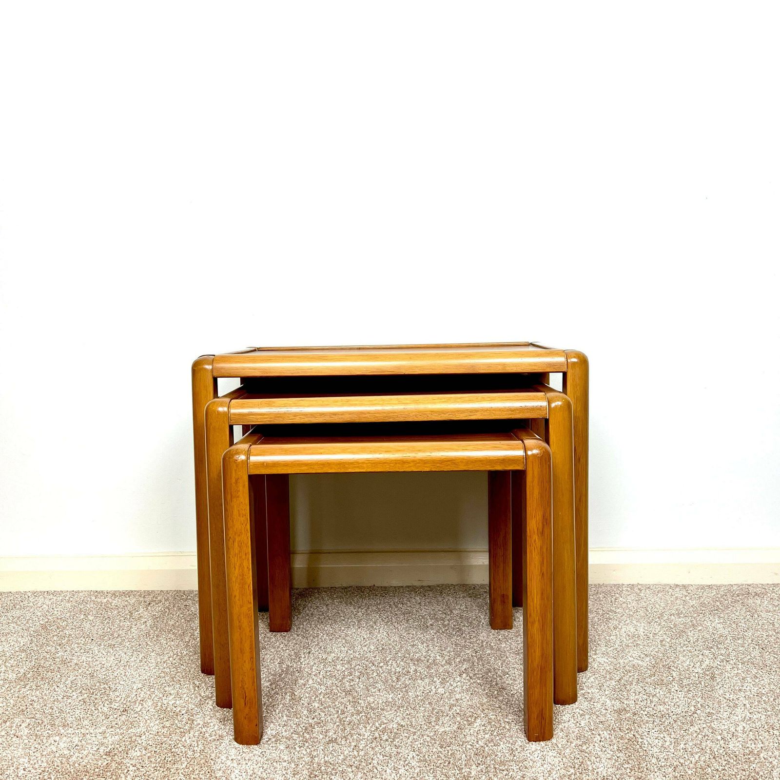 Danish Teak Nest Of Tables, Mid Century Modern Retro Stacking Coffee Tables photo for sale