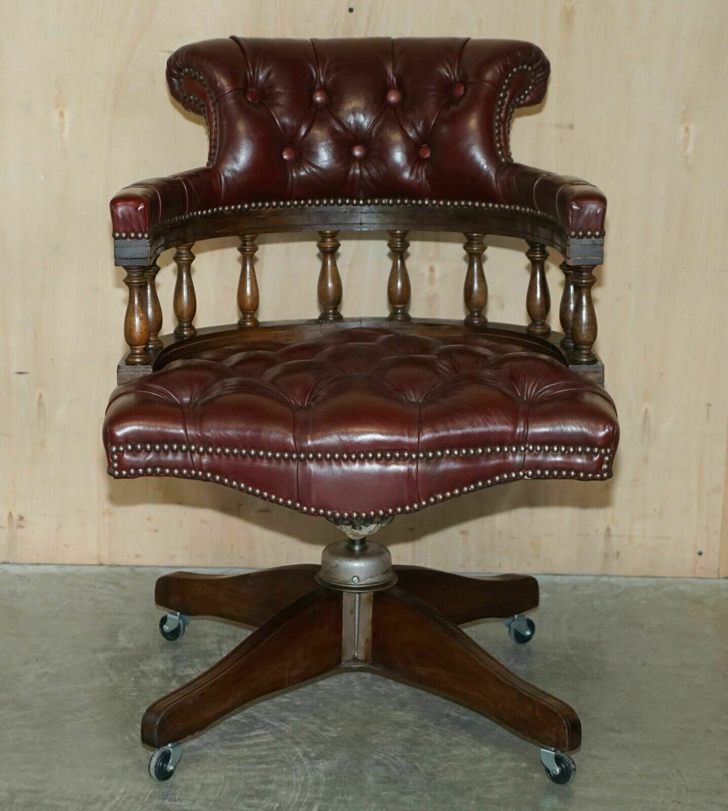 Fine Circa 1900 Antique Chesterfield Oxblood Captains Chairs Hillcrest Movement photo furniture