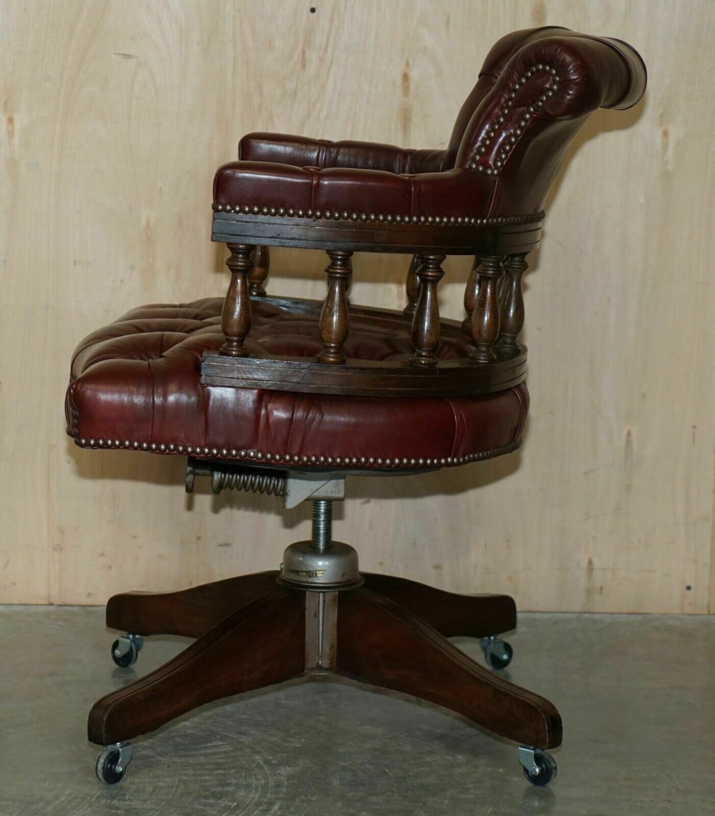 photo buy Fine Circa 1900 Antique Chesterfield Oxblood Captains Chairs Hillcrest Movement