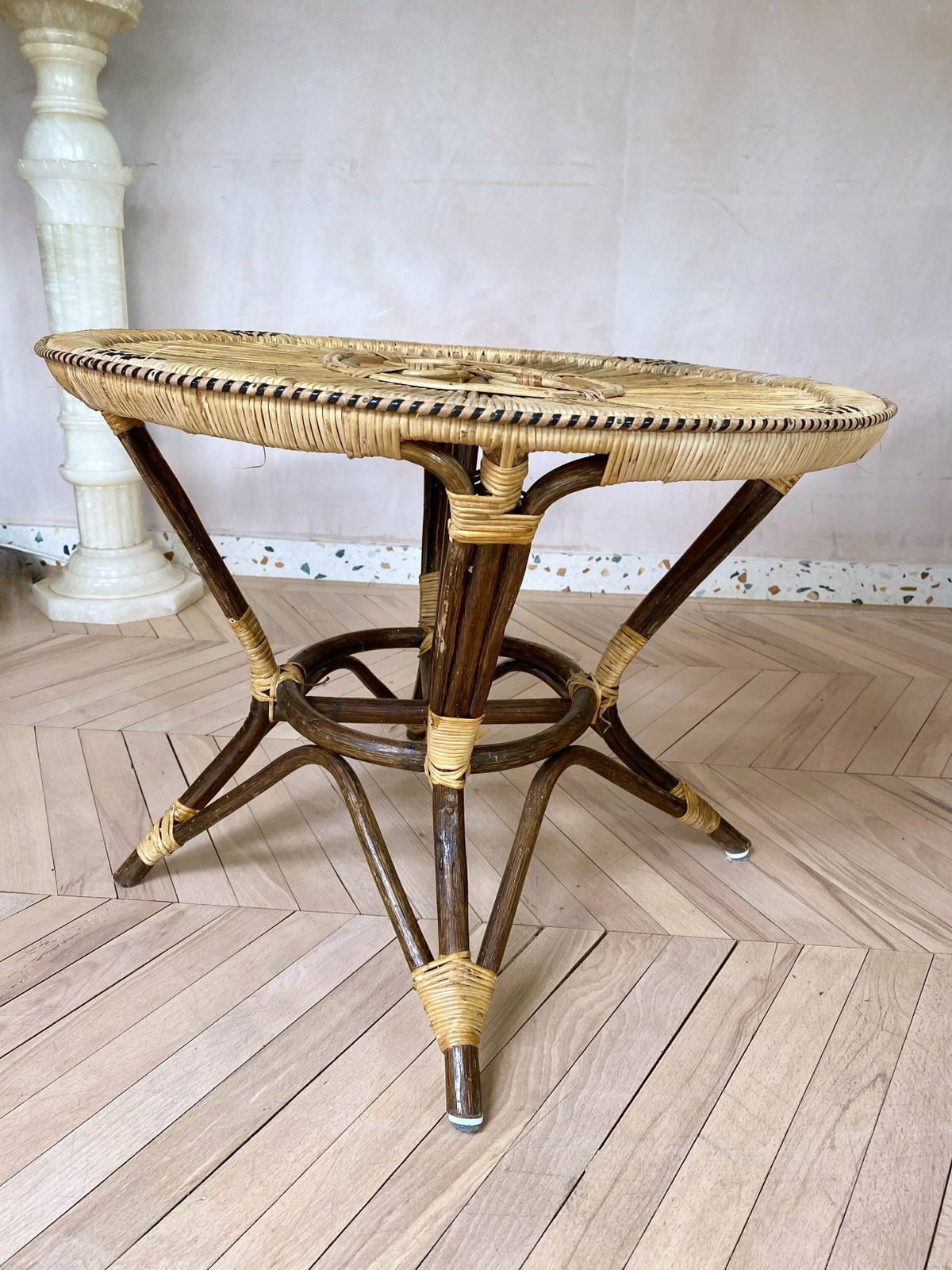 Furniture Original 1960s Peacock Rattan Tub Chair & Matching Table photo