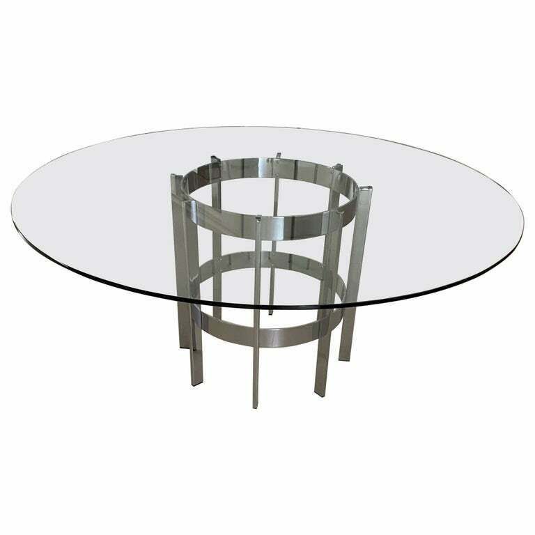 Merrow Associates Chrome & Glass Dining Table 'The Preece' By Richard Young, English, 1970s