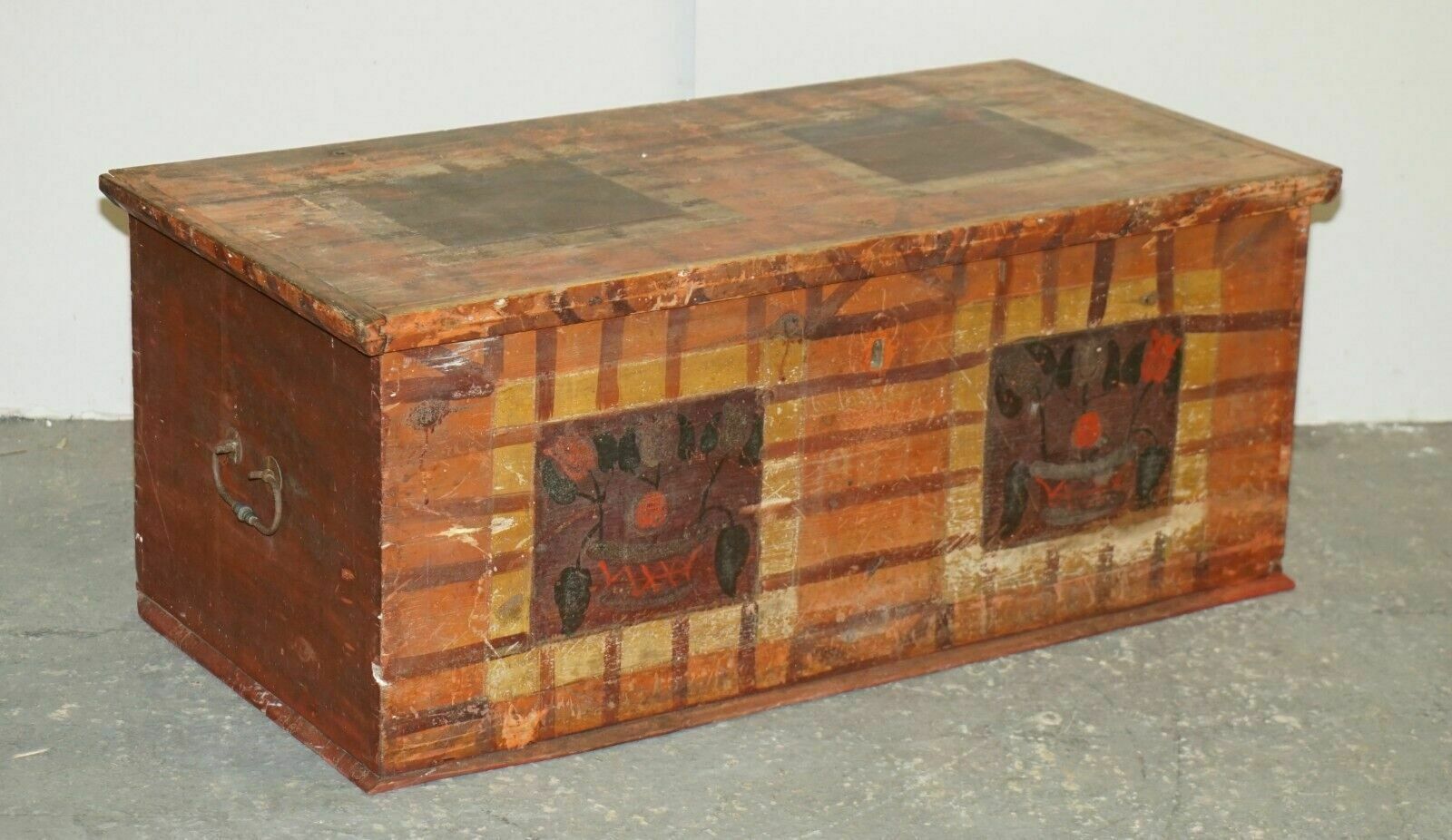 1875 Large Antique Original Paint Hungarian Blanket Chest Coffer Trunk