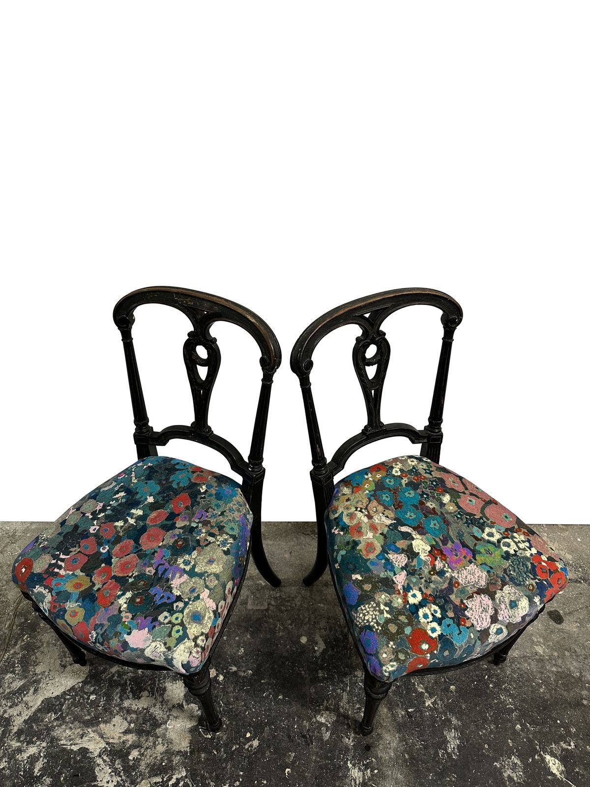 Pair Two Antique Aesthetic Movement Ebonised Hall Side Bedroom Chair In Velvet Fabric By House Of Hackney photo Furniture