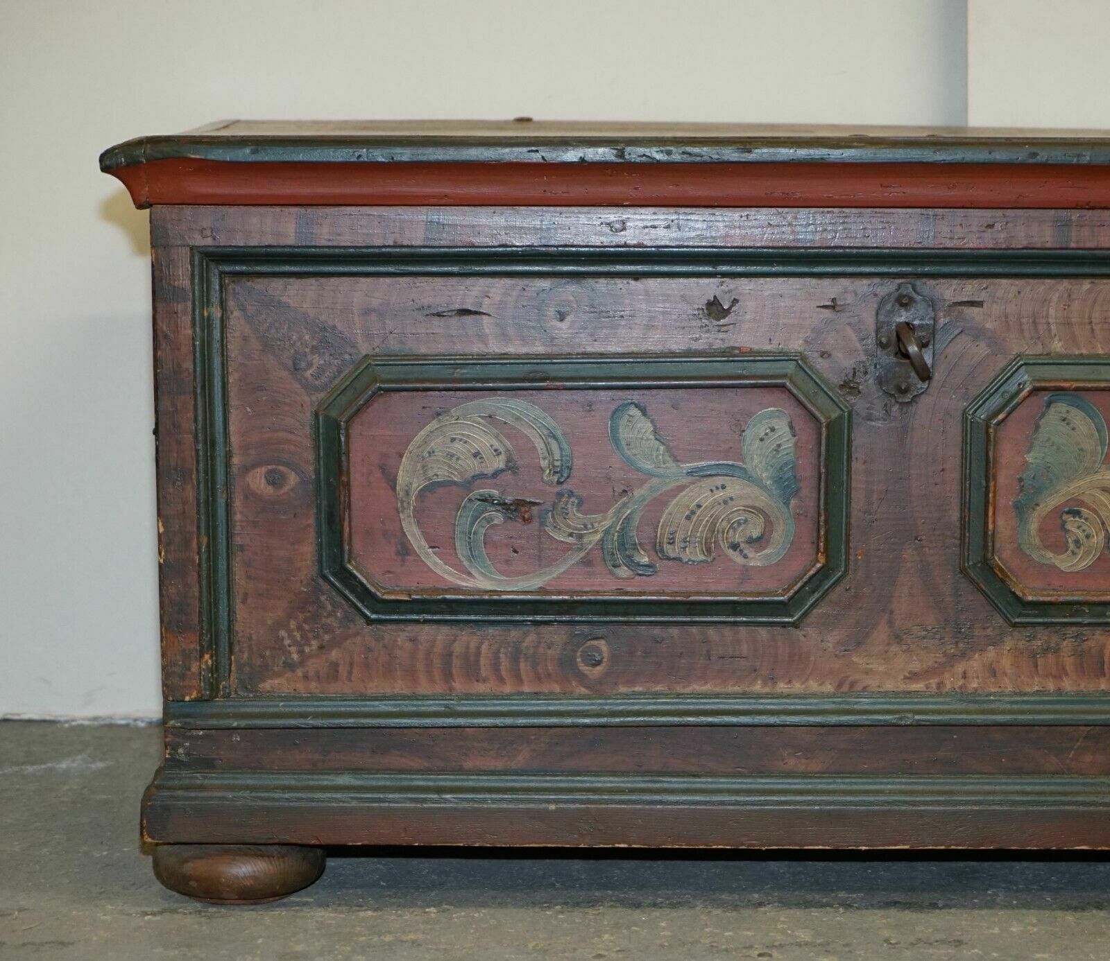 Circa 1800 Extra Large Antique Original Paint German Blanket Chest Coffer Trunk photo for sale