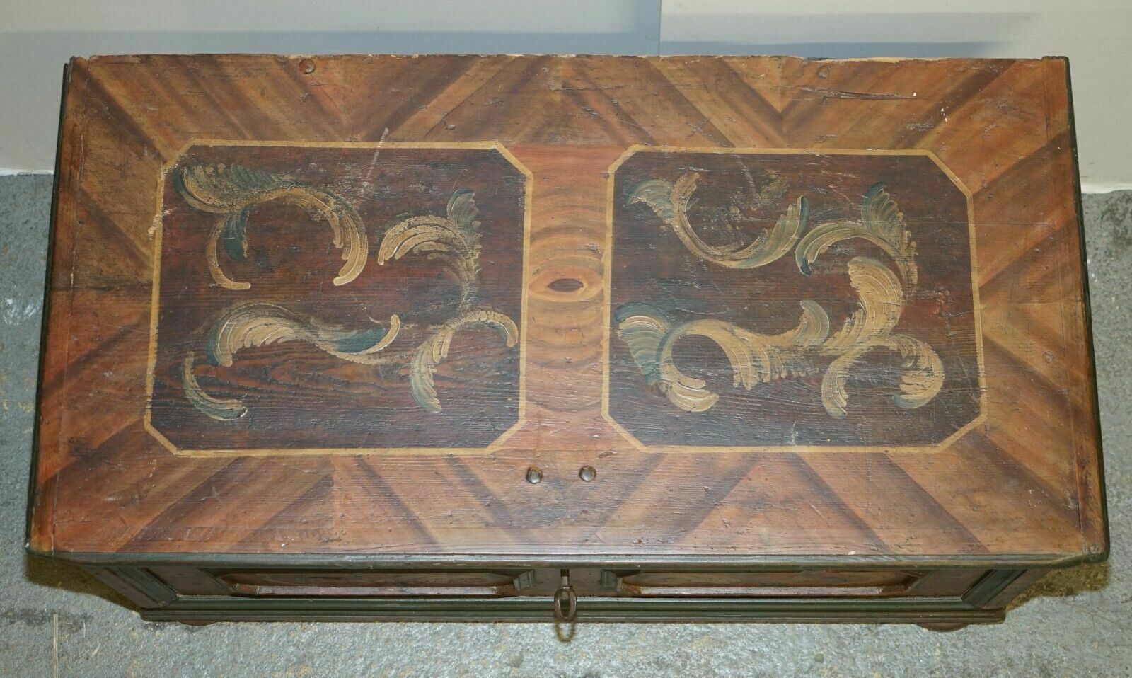 Circa 1800 Extra Large Antique Original Paint German Blanket Chest Coffer Trunk photo vinterior