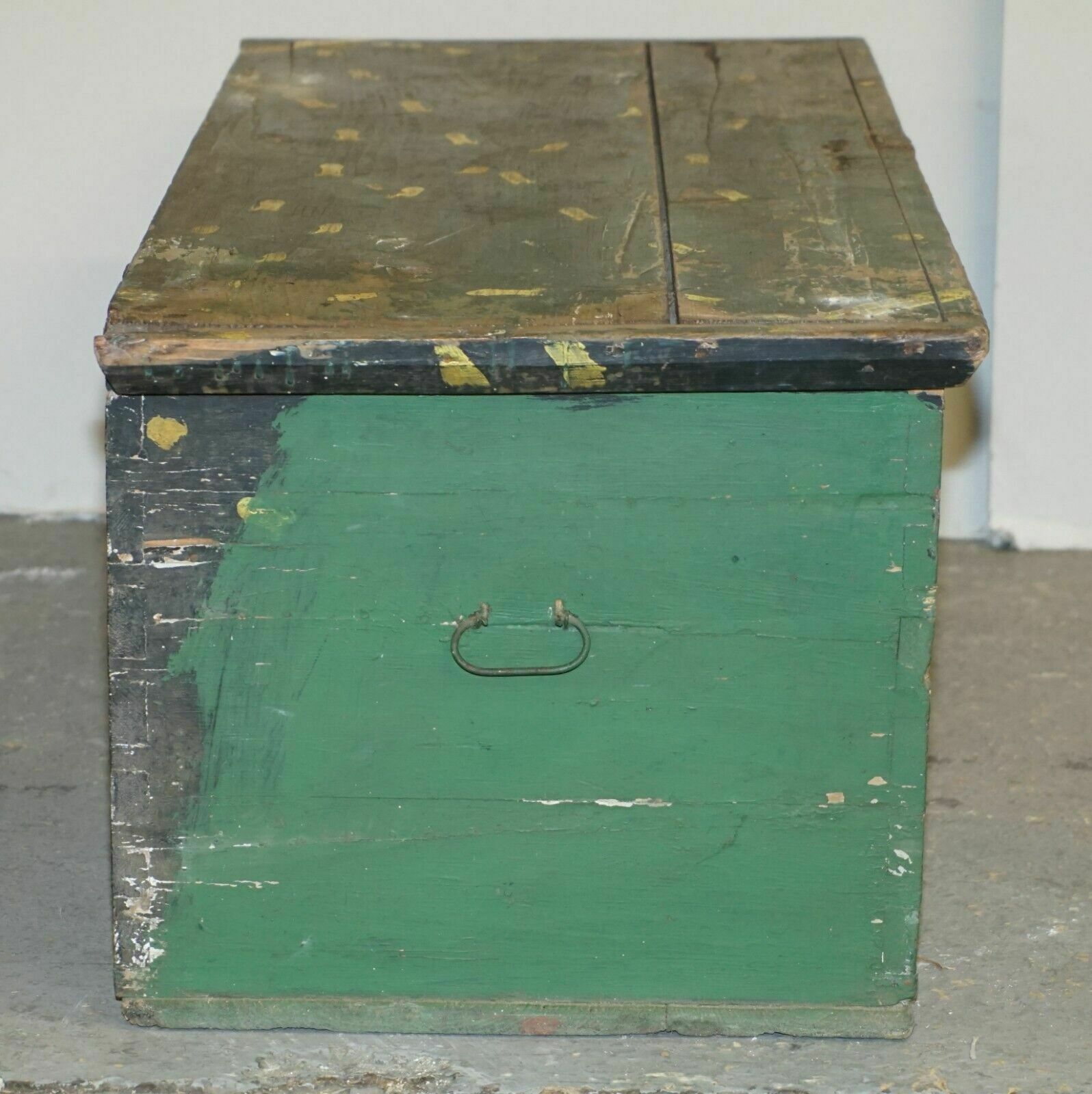 photo for sale 1901 Dated Love Heart Antique Original Paint Romanian Blanket Chest Coffer Trunk