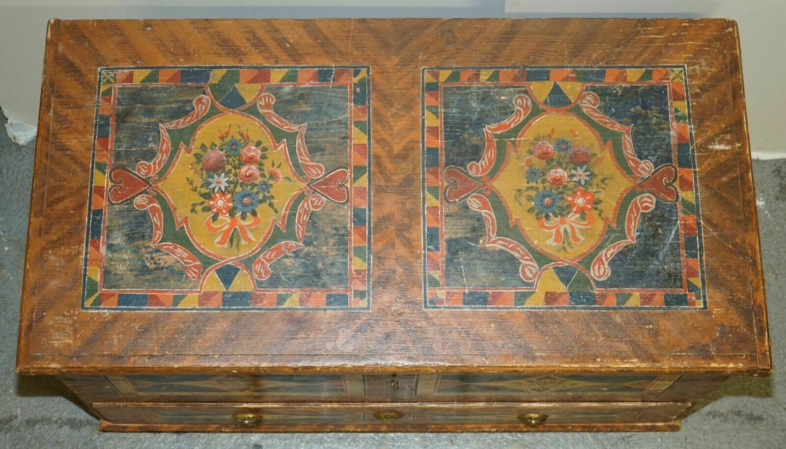 photo furniture 1875 Large Antique Original Paint Romanian Blanket Chest Coffer Trunk Drawer