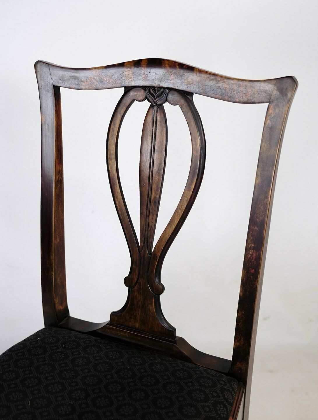 Dining Room Chairs In Mahogany With Black Patterned Fabric From 1920s. photo Furniture