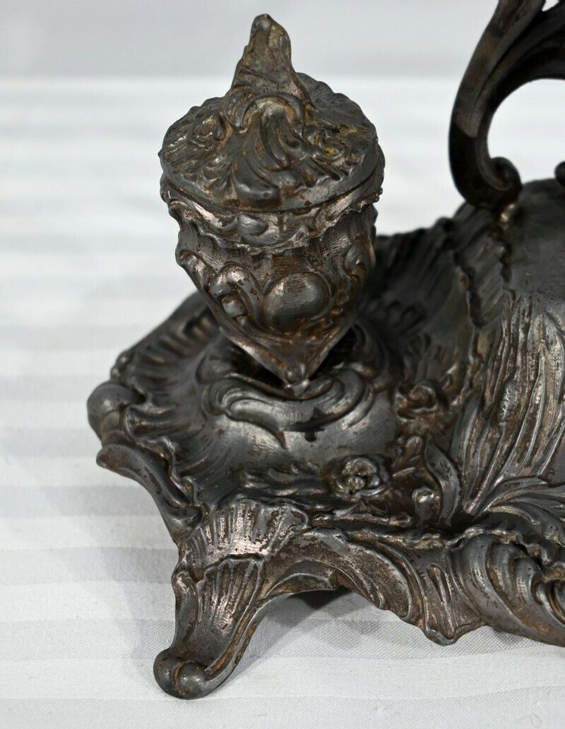 Home Decor Pewter Inkwell, Signed A.Bossu   Late 19th Century photo