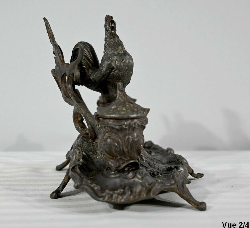 photo vintage Pewter Inkwell, Signed A.Bossu   Late 19th Century