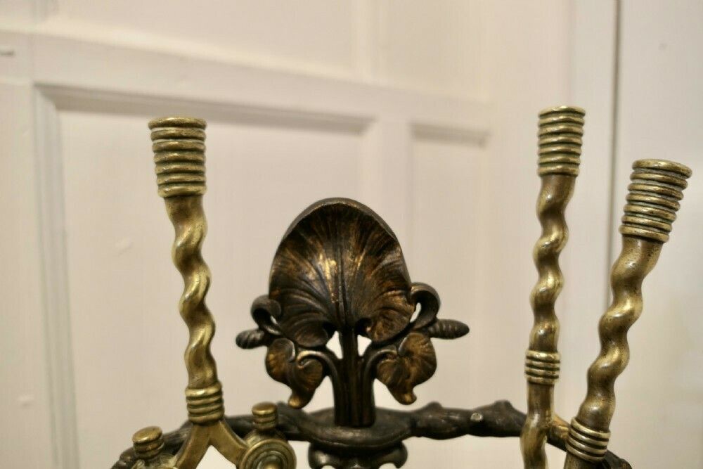 19th Century Fireside Companion Set, Fireside Tools With Frogs photo Home Fixtures