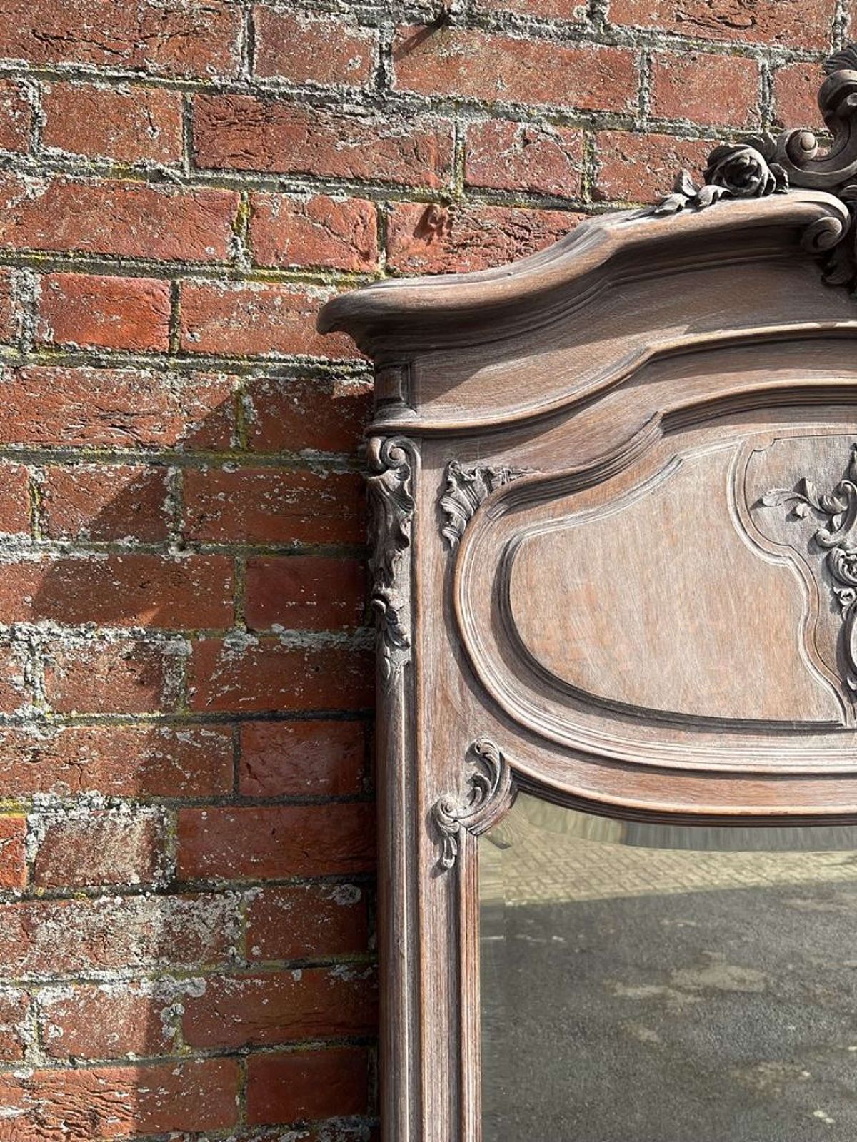 A Superb Large Antique French 19th C Carved Wood Painted Mirror. photo for sale