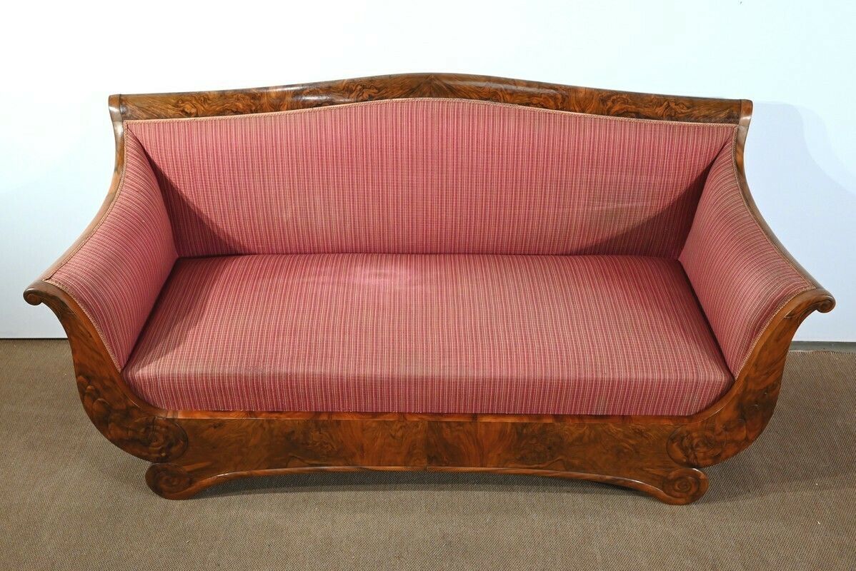 3 Seater Sofa In Burl Walnut, Restoration Style   1st Part Of The 19th Century photo Furniture