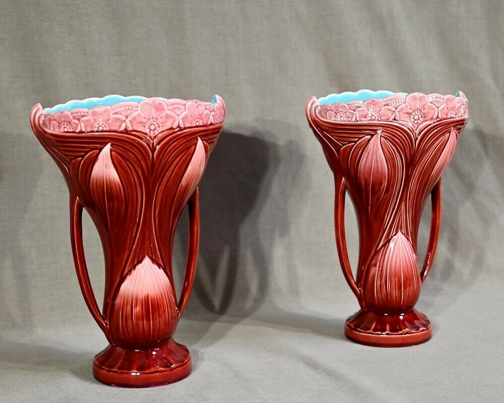 Pair Of Earthenware Vases, Stamped Digoin Sarreguemines   Late 19th Century photo furniture