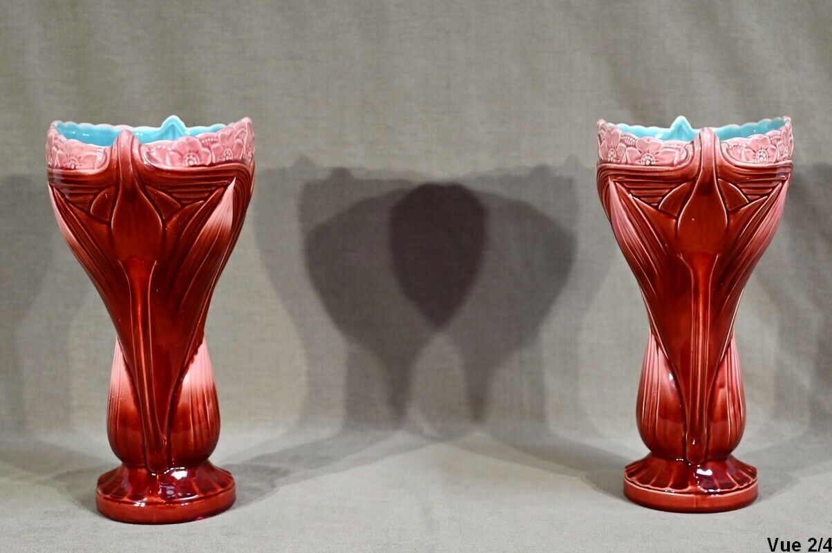 photo vinterior Pair Of Earthenware Vases, Stamped Digoin Sarreguemines   Late 19th Century