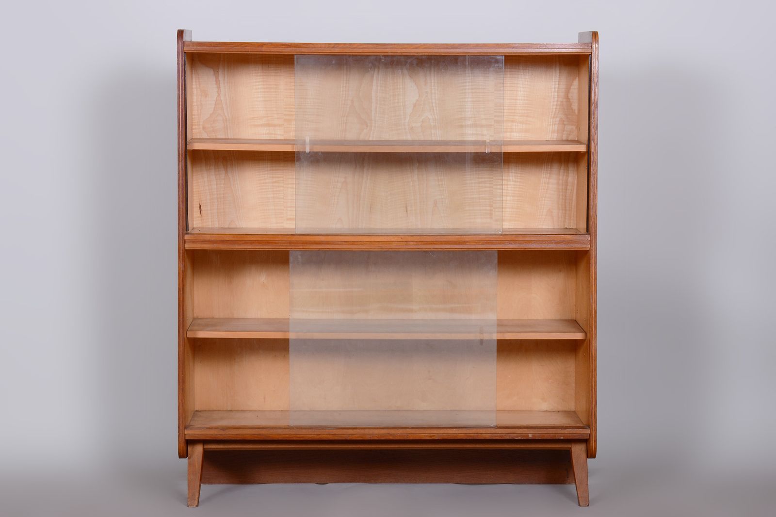 Restored Midcentury Oak Bookcase, Glass Doors, Revived Polish, Czechia, 1950s photo furniture