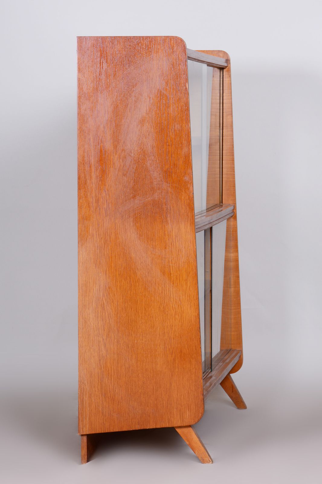 Restored Midcentury Oak Bookcase, Glass Doors, Revived Polish, Czechia, 1950s photo 700.0