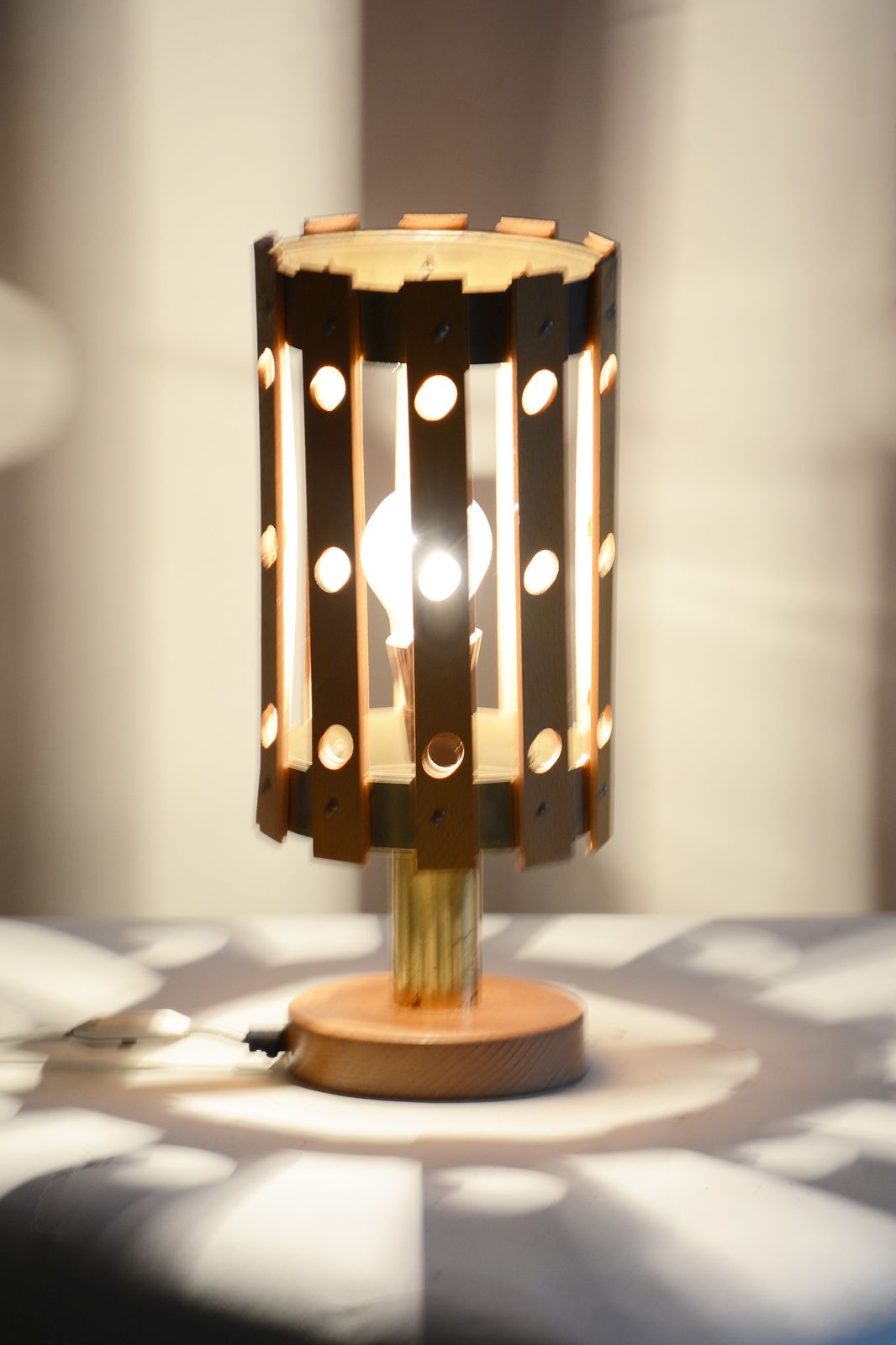 Fully Functional Midcentury Table Lamp, Made By Pokrok Zilina, Beech, Brass, Slovakia, 1960s photo for sale