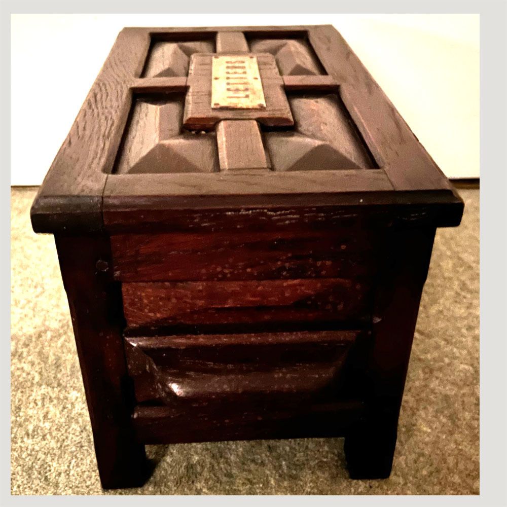 Early 20th Century Arts & Crafts Oak Letter Box With Brass “Letters” Plaque photo for sale