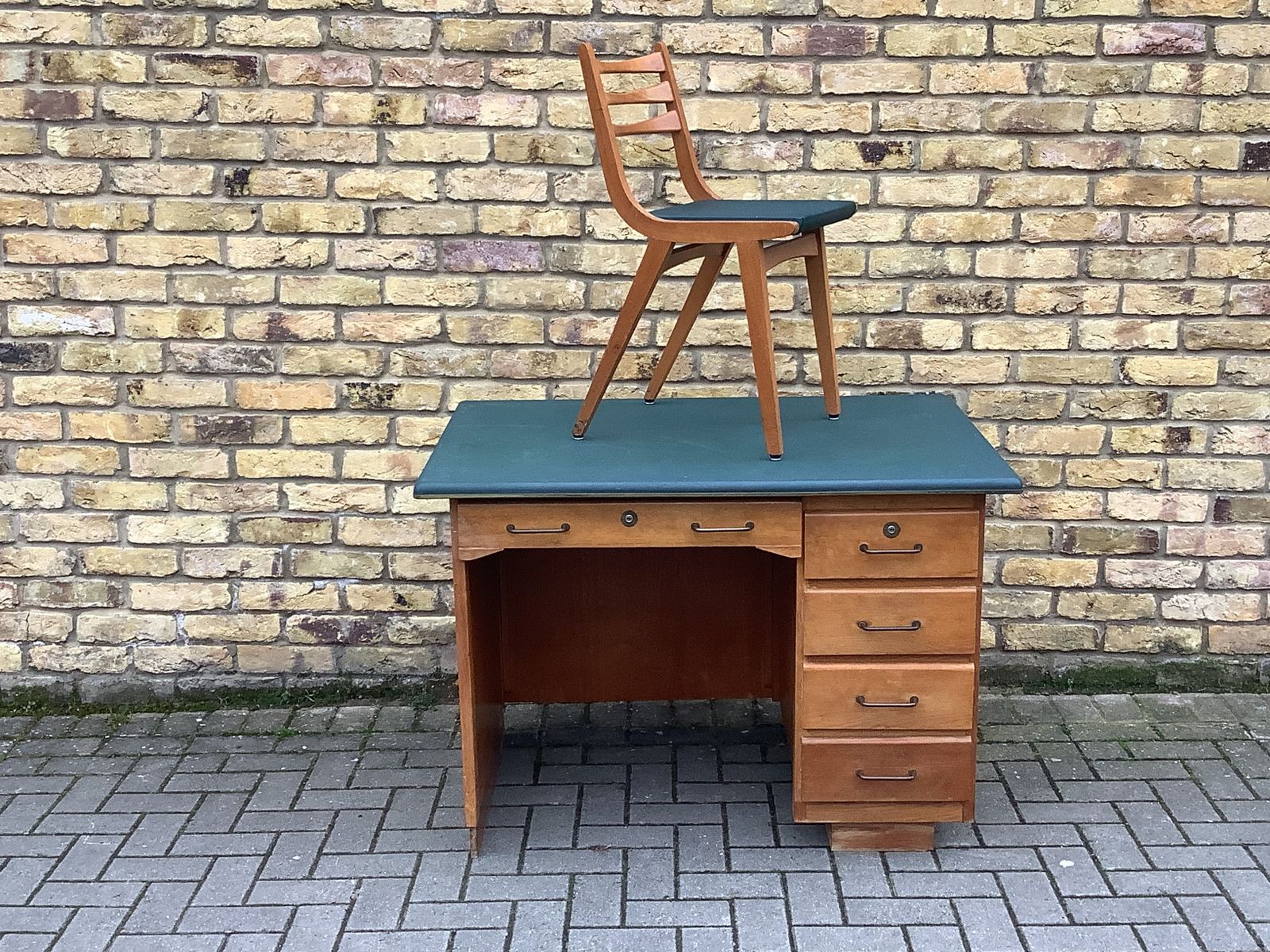 1950s French Wooden Desk And Chair By Meuble Spirol