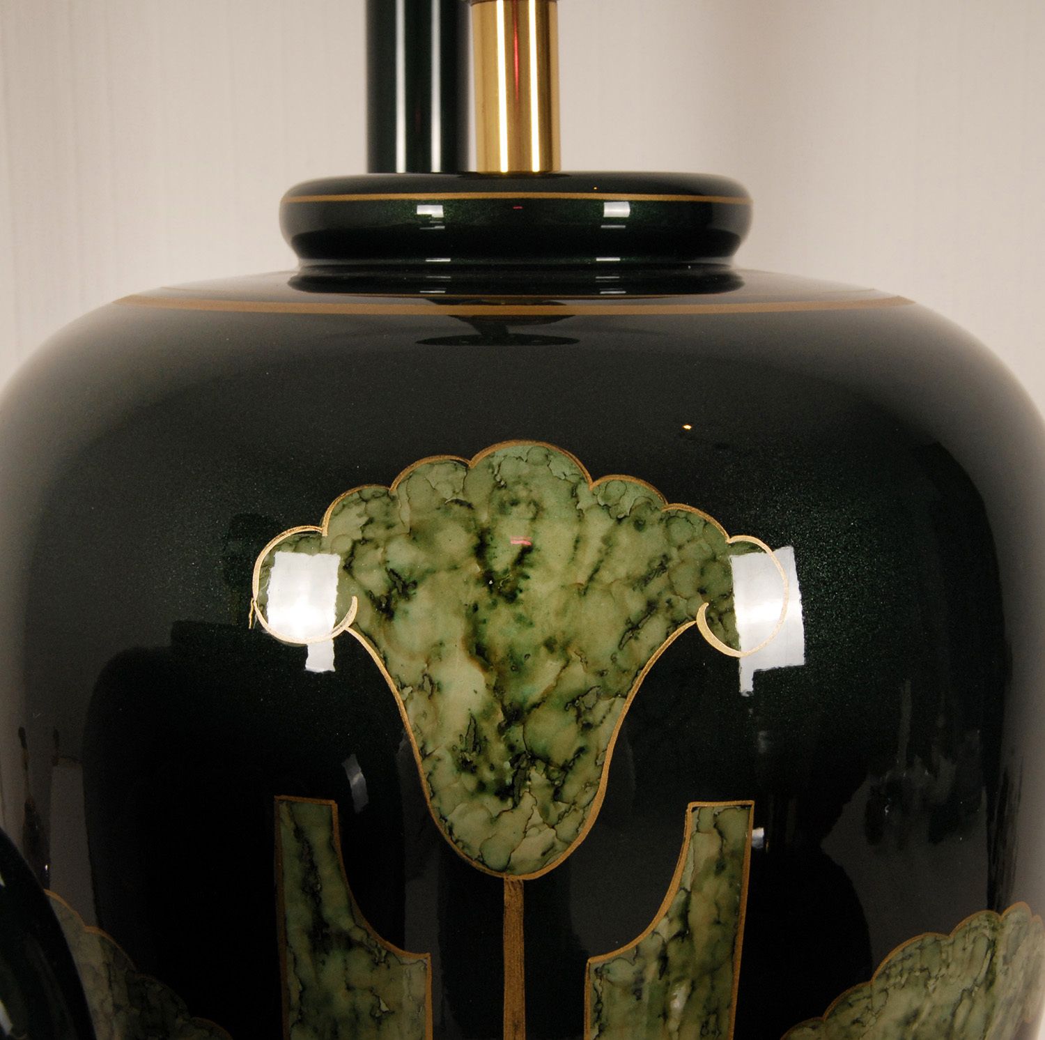 Vintage French Ceramic Lamps Gold & Green Marbled  Porcelain Table Lamps, 1970s, Set Of 3 photo vintage