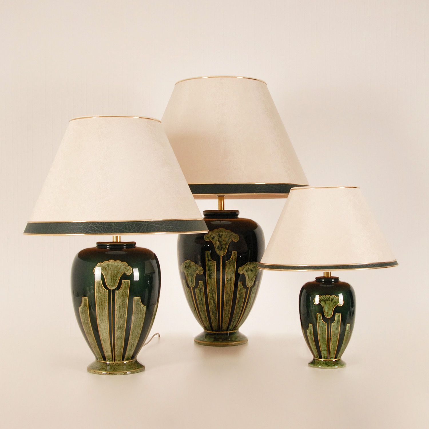 photo vinterior Vintage French Ceramic Lamps Gold & Green Marbled  Porcelain Table Lamps, 1970s, Set Of 3