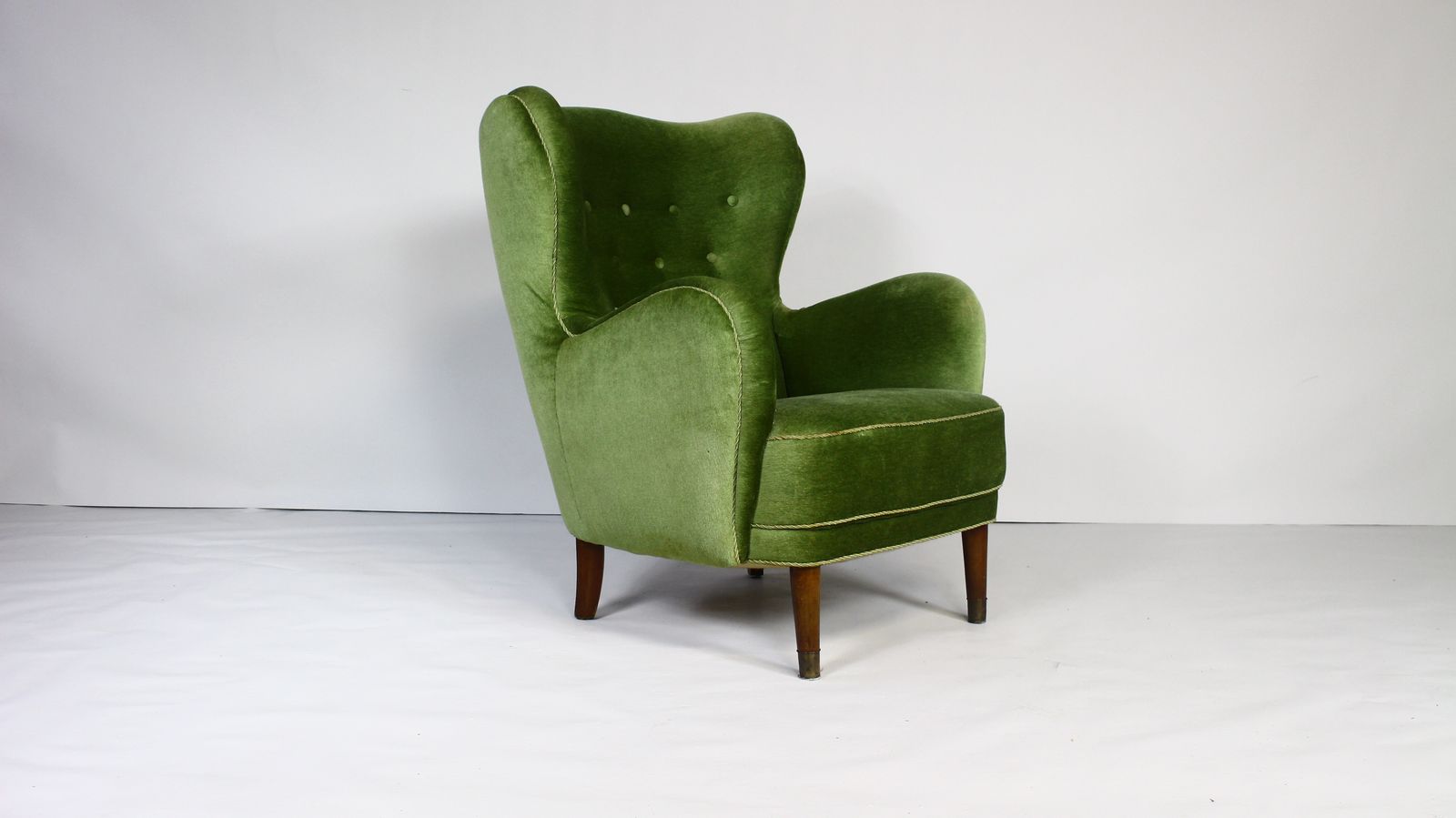 1950s Danish Green Velvet Armchair photo for sale