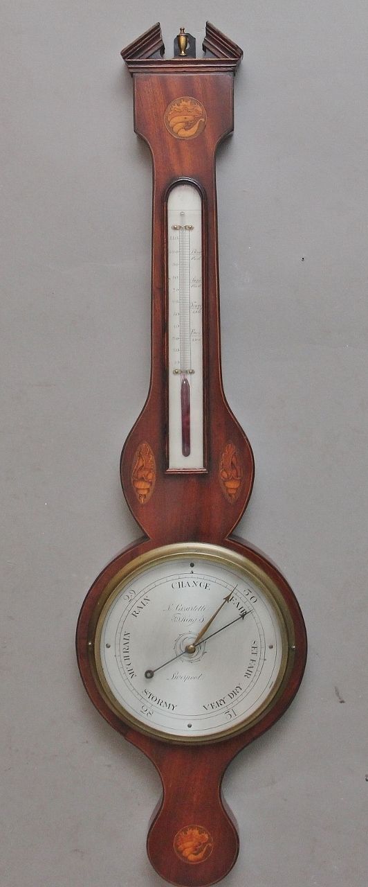 19th Century Inlaid Mahogany Banjo Barometer By L Casatelli Of Liverpool