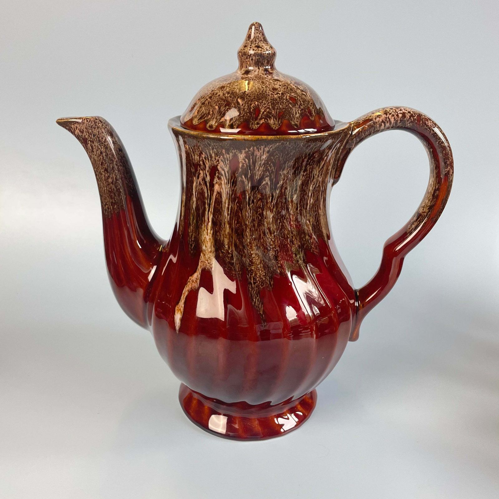 Brown Glazed Ceramic Swirl Coffee Pot Set With 6 Cups, Milk Jug & Sugar Bowl photo Home Decor