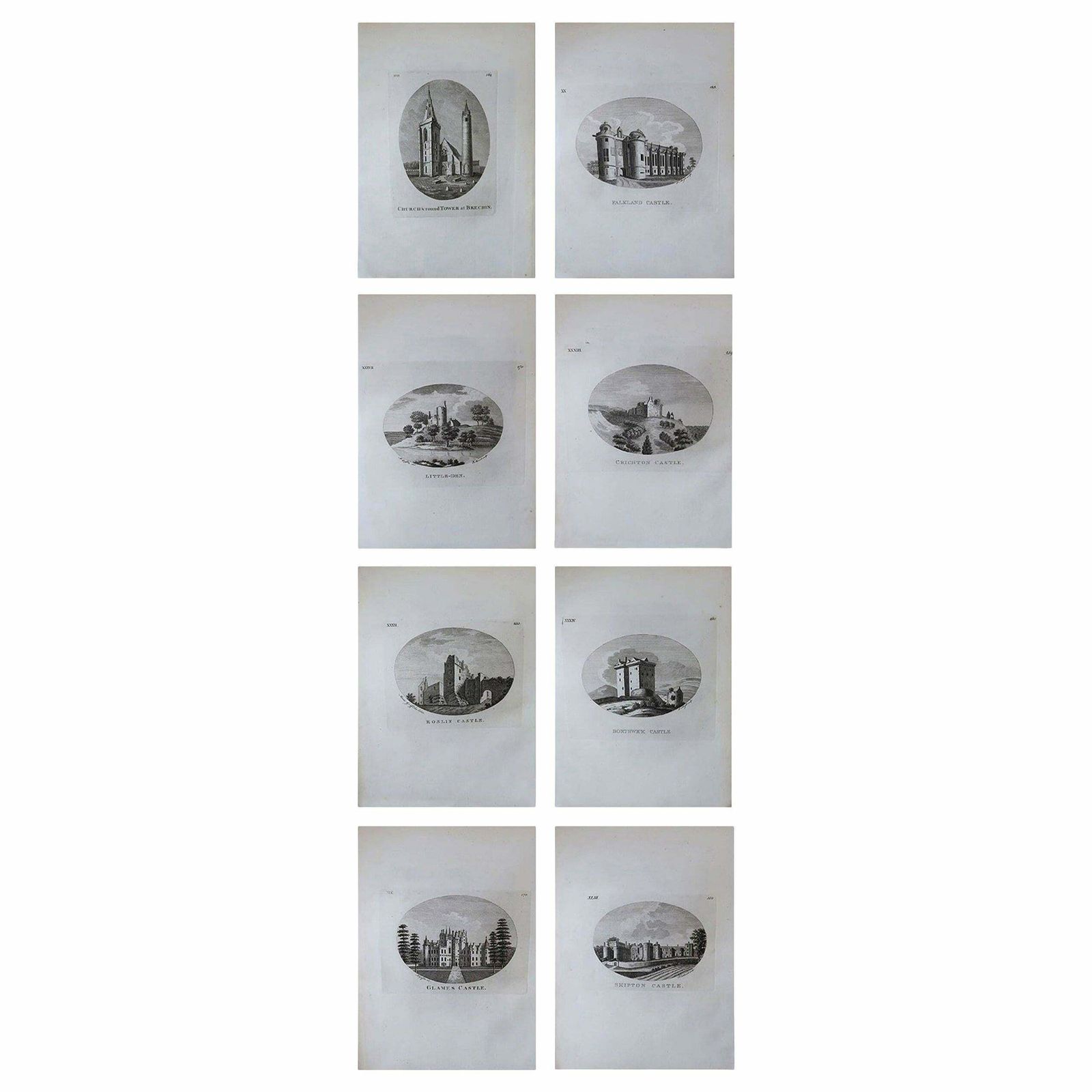 Set Of 8 Antique Prints Of Scottish Castles, Circa 1770