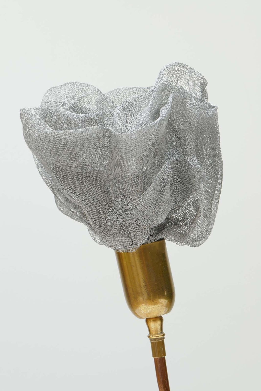 Metal Woven Mesh Flower Table Lamp With Brass & Copper Serpent Base, Italy 1970s photo Lighting