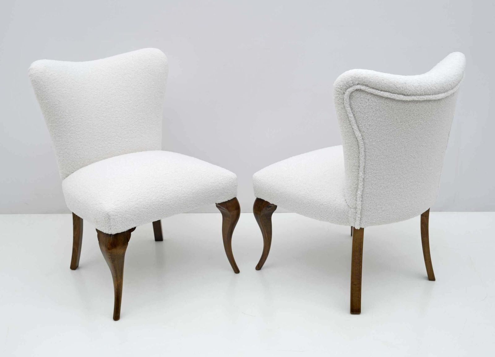 Pair Of Chippendale Style Italian Boucle Small Armchairs, 1940s photo furniture