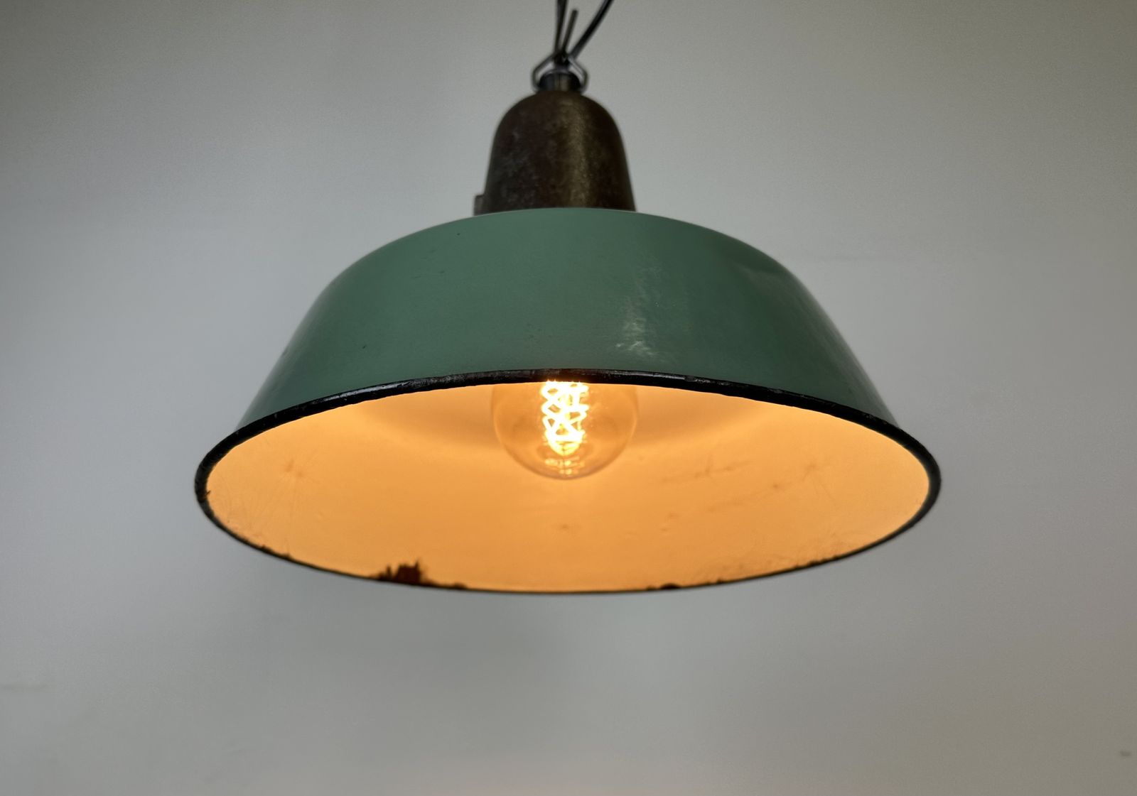 239.0 Industrial Green Enamel Factory Lamp With Cast Iron Top, 1960s photo