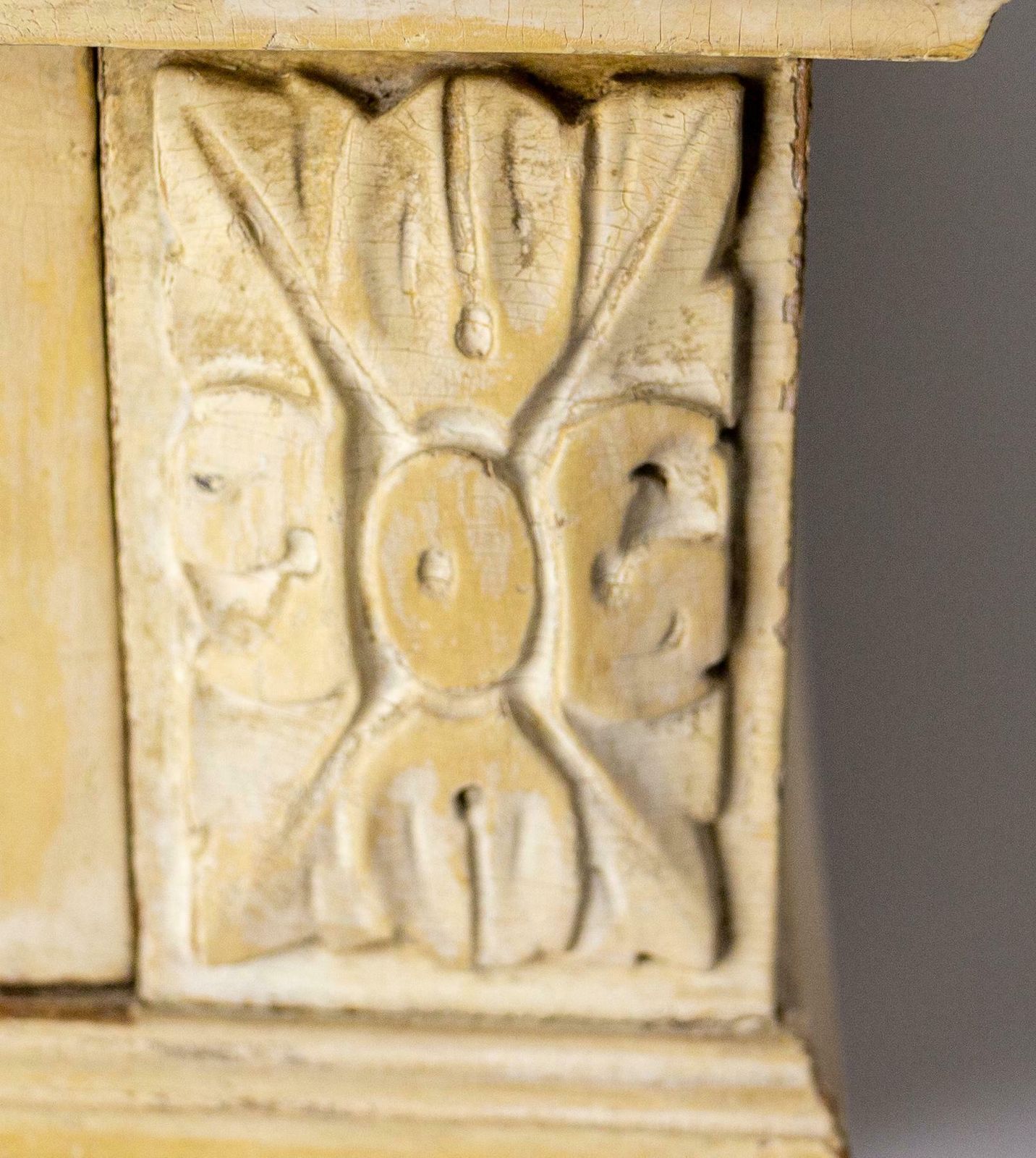 photo furniture French Bedside Table Patinated Wood, Marble Top & Cane Door Louis XVI St, C 1900