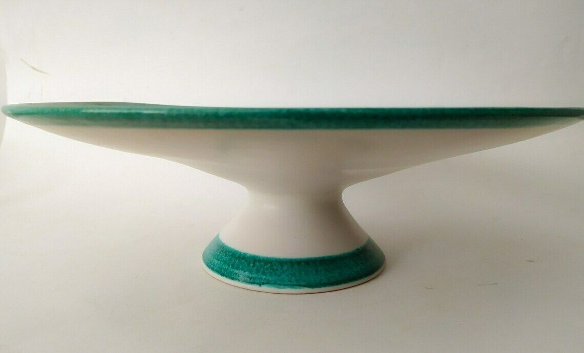 Ceramic Backsplash Back Lenci Vintage Design Cup Centerpiece Tray Made In Italy Midcentury White Green photo for sale