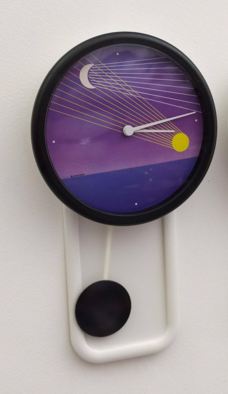 Junghans Wall Clock With Vintage Pendulum Design 80s Black White Moon Pop Punk Art Memphis Was