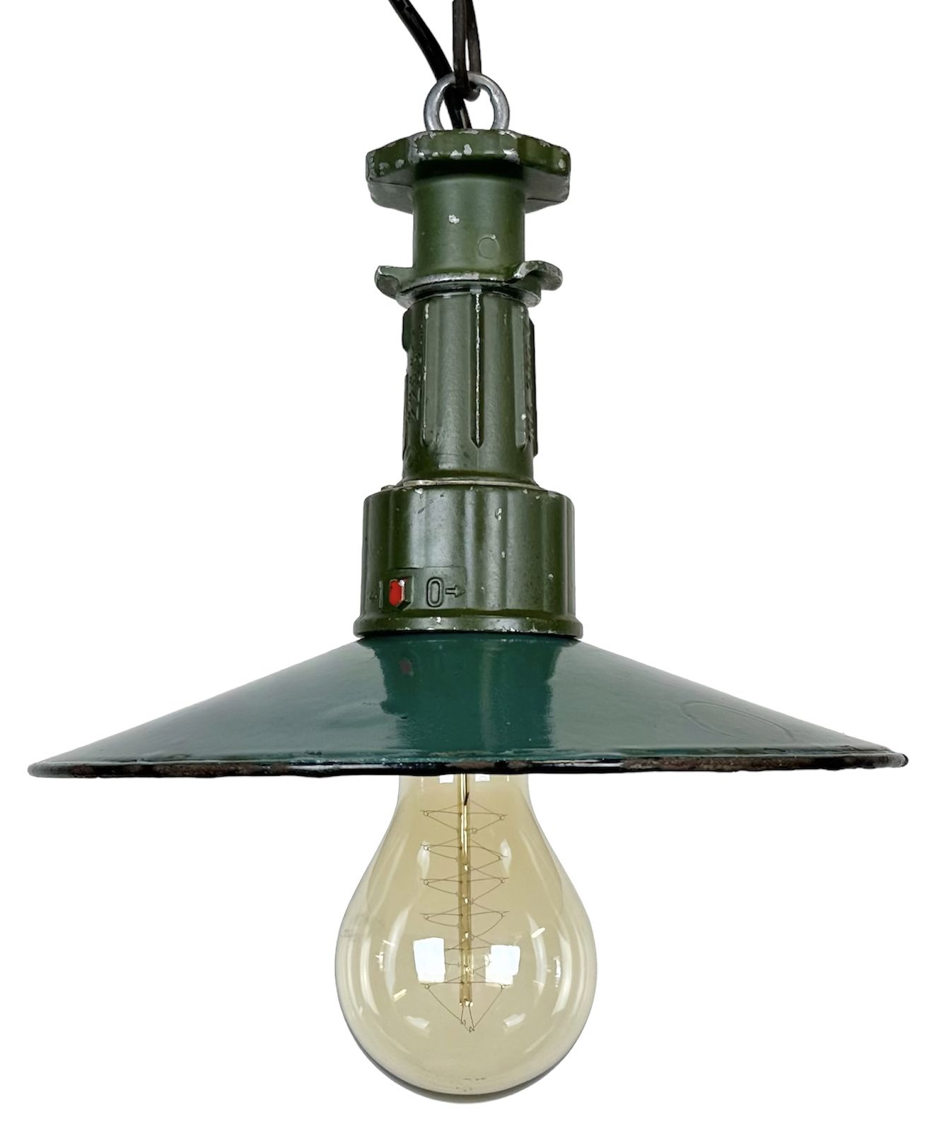 Industrial Green Enamel Pendant Lamp With Cast Aluminium Top, 1960