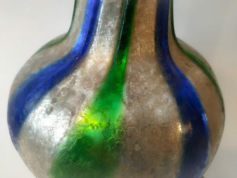Rara Murano Glass Lamp Ice Effect With Blue And Green Reeds Base In Vintage Space Age Italian Glass Design Marble photo Lighting