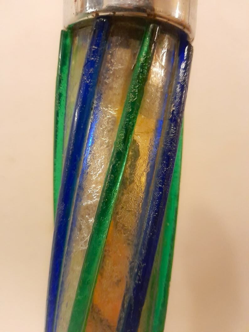Rara Murano Glass Lamp Ice Effect With Blue And Green Reeds Base In Vintage Space Age Italian Glass Design Marble photo vintage