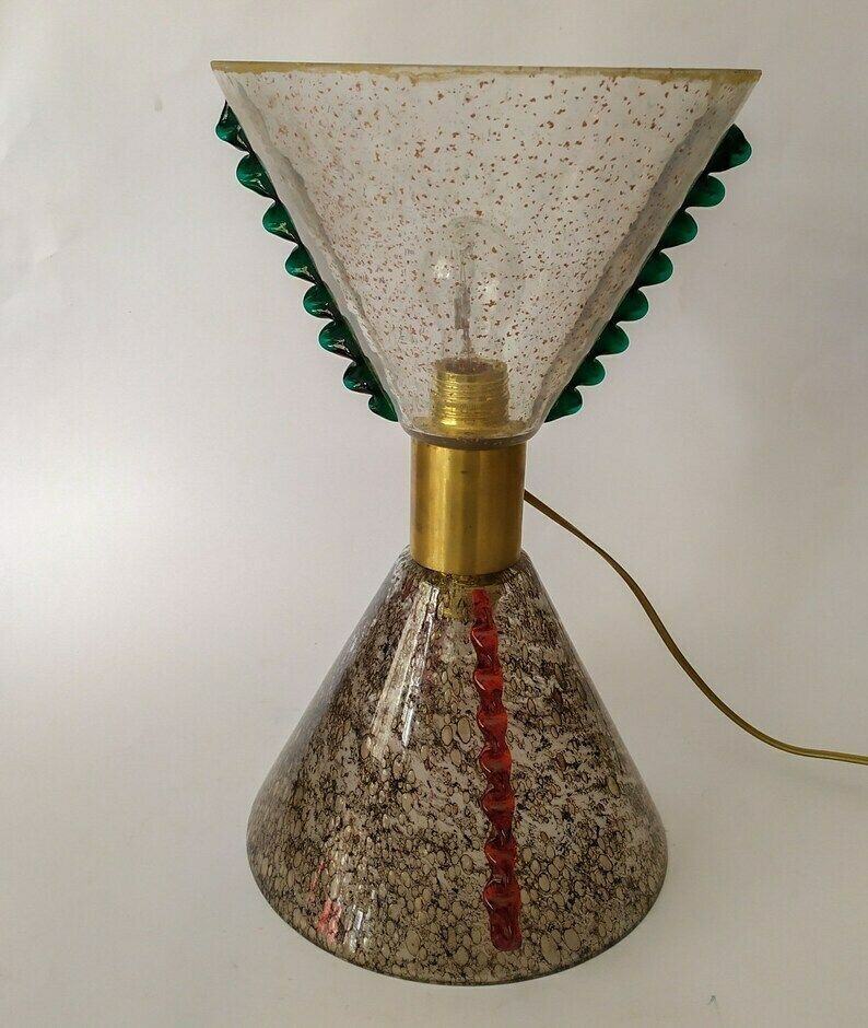 Hourglass Vintage Desk Lamp Murano Glass Table Lamp Décor Morise Red Green Space Age 70s Pulegoso Italian Glass Design photo buy