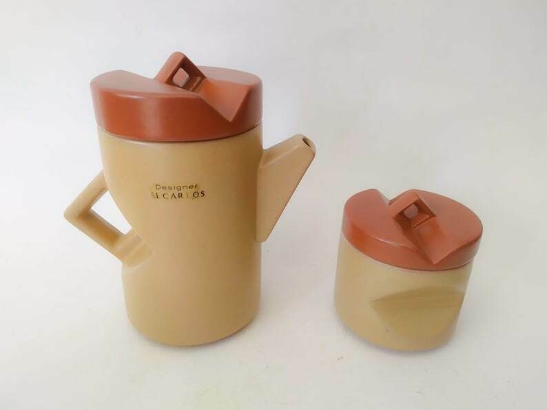 Coffee Service Post Modern Design El Carlos Luxury Ceramic Italy 70s Beige Brown Cups 4 People photo furniture