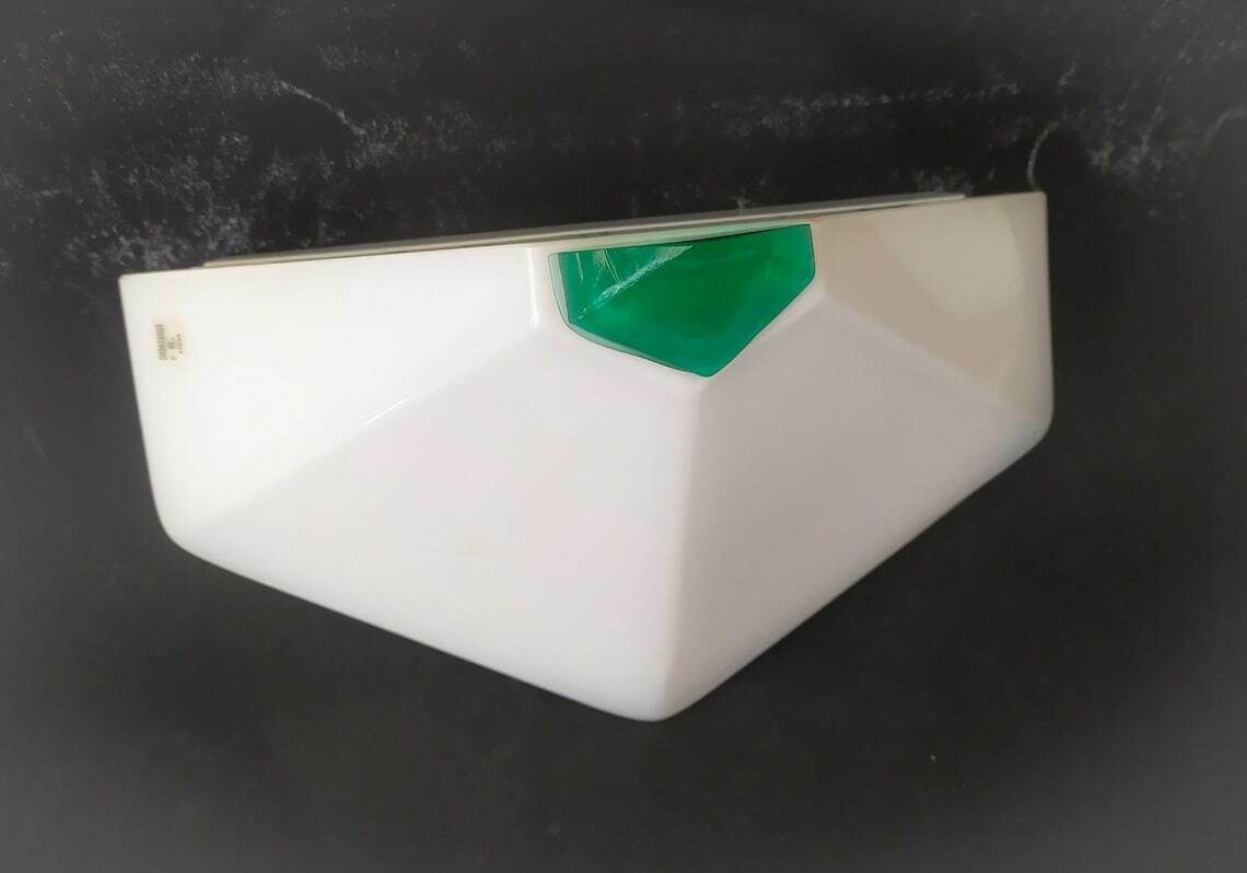 Wandlamp Matita, Ontwerp Federica Marangoni, Murano Glas, Wit En Groen, Vintage Jaren 1980, Italiaans Glaswerk photo for sale