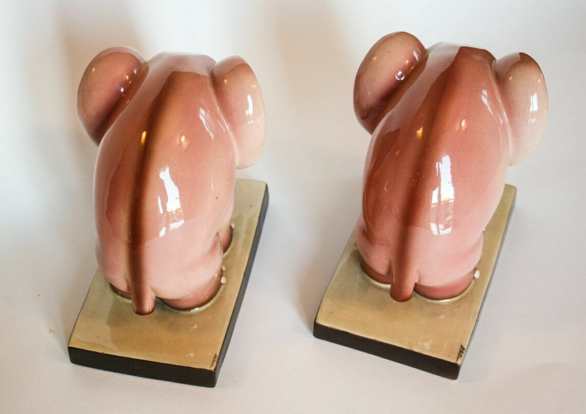 Tarcisio Tosin Bookends Bookends Pink Ceramic Elephant La Freccia 30s 1934 Art Deco photo 3514.8