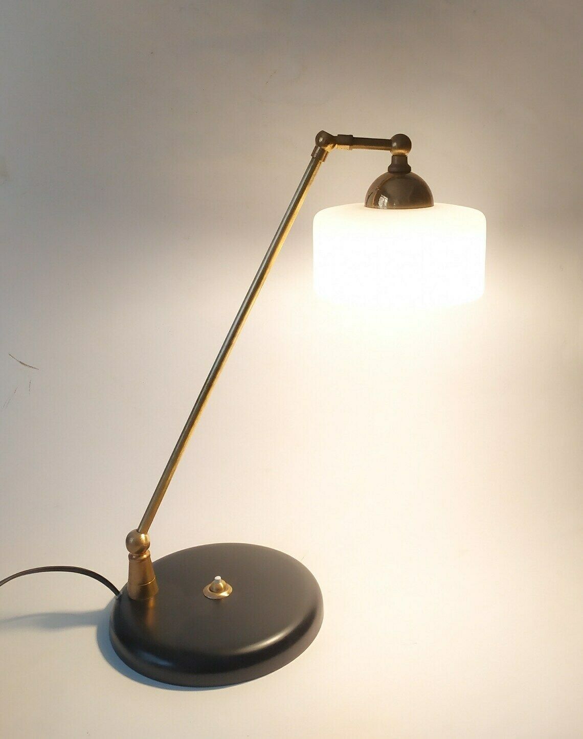 Ministerial Desk Lamp In Brass And Glass Vintage Midcentury Modern Italian Design Table Stilnovo Era photo furniture