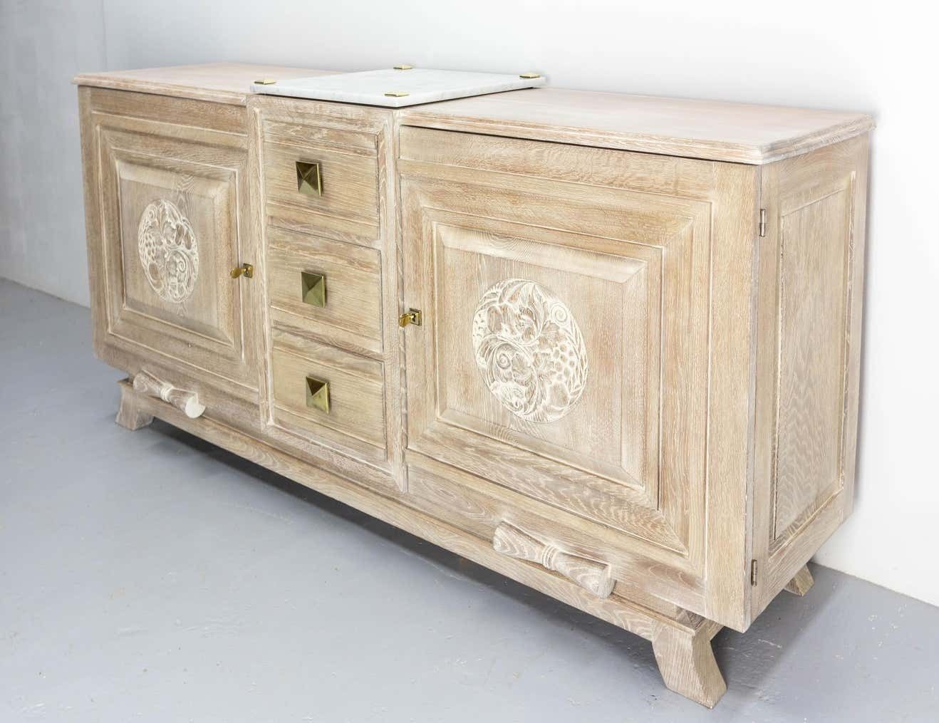 Buffet Art Deco Cerused Oak Marble Top & Brass, French, Circa 1930 photo 2735.0