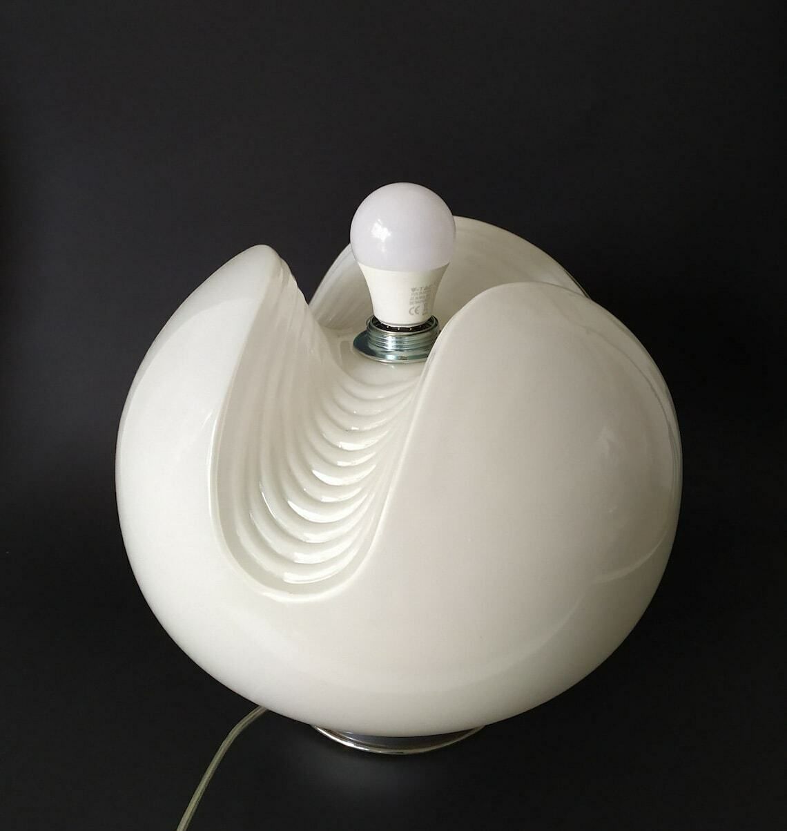 Wave Design Koch And Lowy Table Lamp For Peill & Putzler Vintage White Glass 70s Chrome Space Age Desk Light photo buy